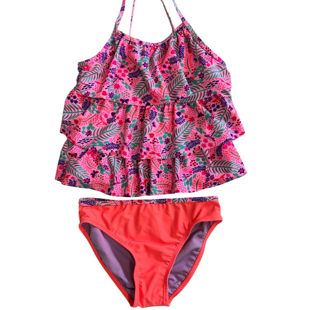 Wave Zone Girls Size 10/12 Pink Floral Kids Swim Set